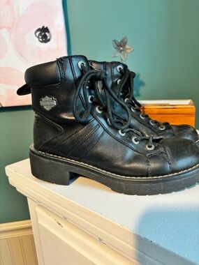 Harley-Davidson Black Leather Lace-Up Moto Boots size 8.5